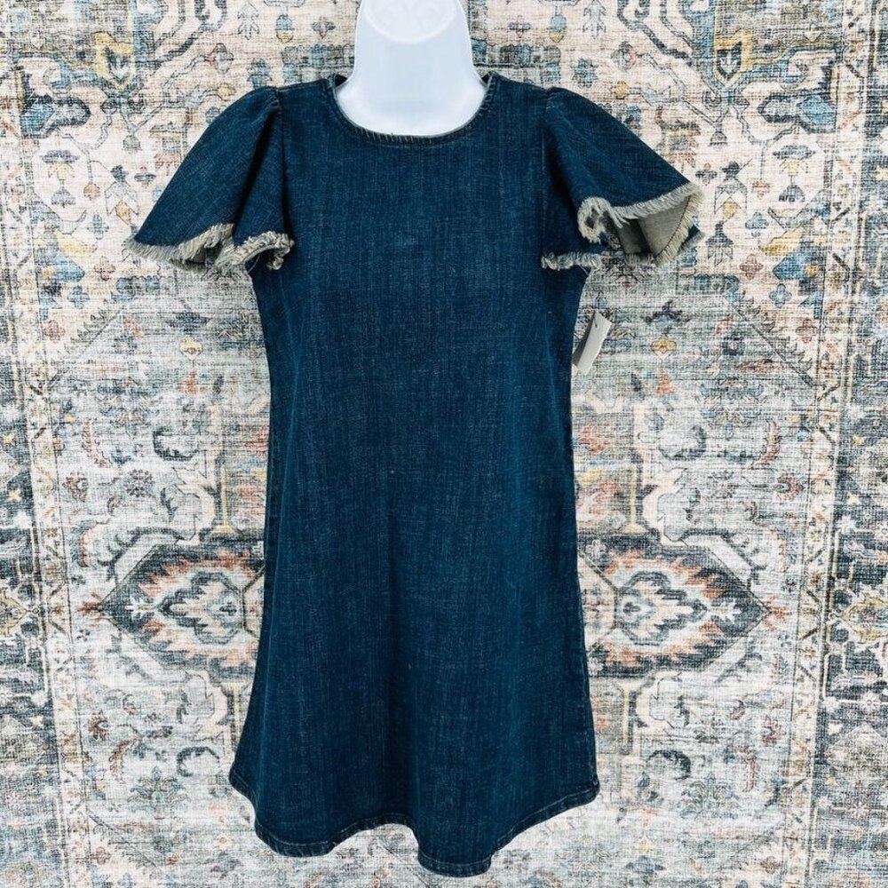 Stem Denim Dress Girls Size 8 Flutter Sleeve Dark Wash